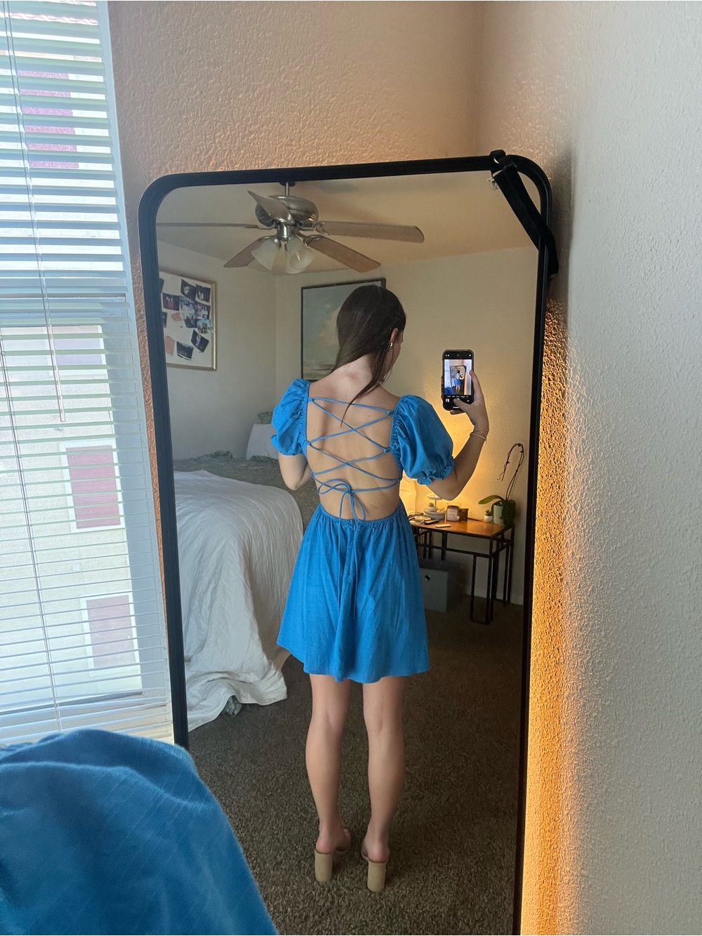 Lulu's Bright Blue Sweetheart Puff-Sleeve Mini Dress - Picture 2 of 5